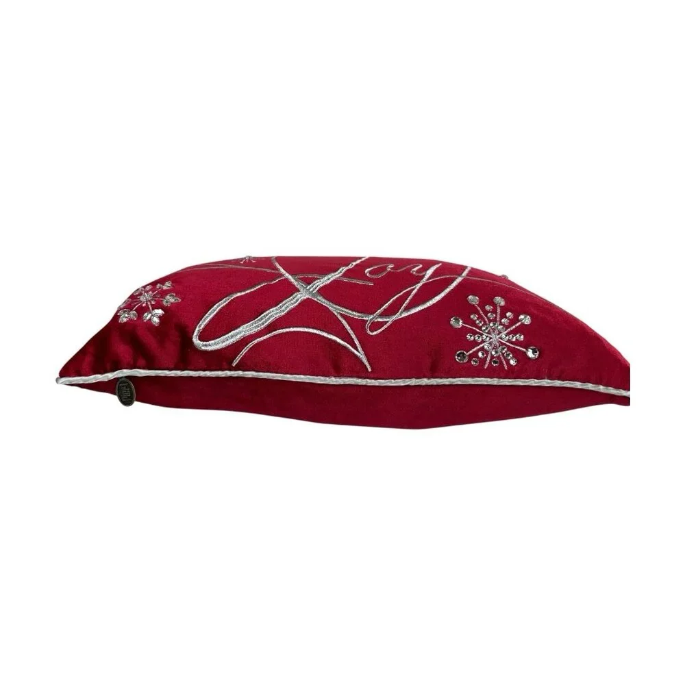 Pier 1 Imports Christmas Pillow Red Velvet Silver Snowflake Holiday Deco